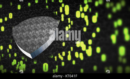 The composition of cybersecurity. Shield with binary code Stock Photo