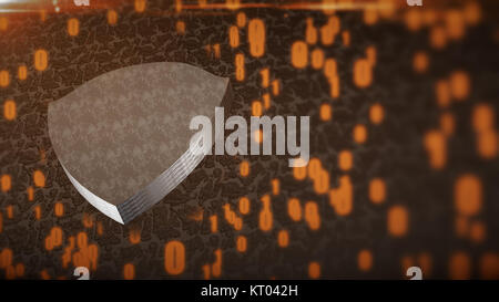 The composition of cybersecurity. Shield with binary code Stock Photo