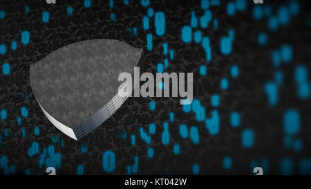 The composition of cybersecurity. Shield with binary code Stock Photo