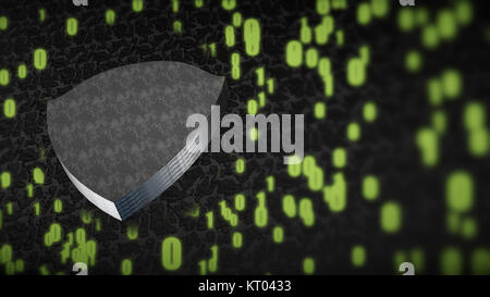 The composition of cybersecurity. Shield with binary code Stock Photo