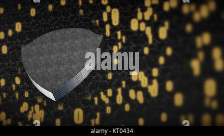 The composition of cybersecurity. Shield with binary code Stock Photo