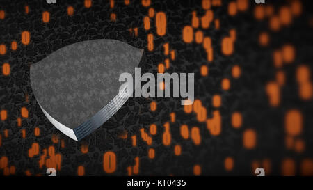 The composition of cybersecurity. Shield with binary code Stock Photo