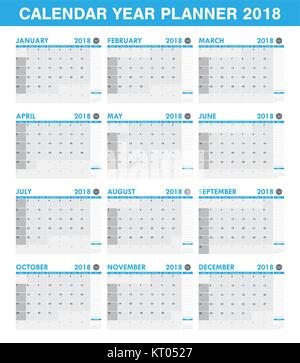 simple 2018 year planner calendar set of all month Stock Vector