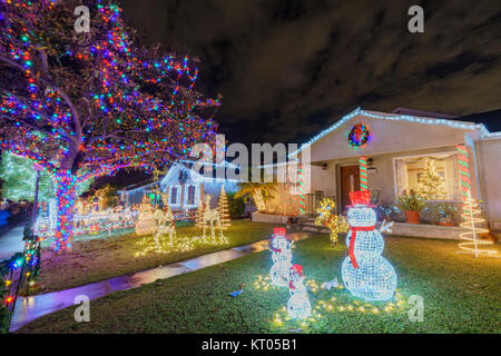 Los Angeles, DEC 20: Night view of beautiful Christmas in Candy Cane Lane on DEC 20, 2017 at Los Angeles, California, United States