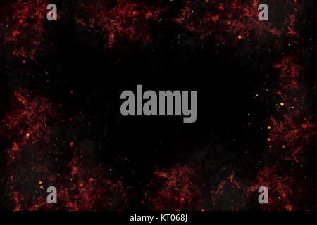 Realistic burning fire flames frame border, sparks and smoke with copy ...