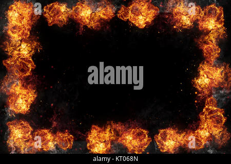 Realistic burning fire flames frame with sparks and smoke, explosion ...