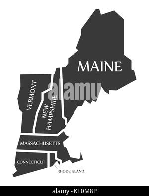Maine - New Hampshire - Vermont - Massachusetts Map labelled black Stock Photo