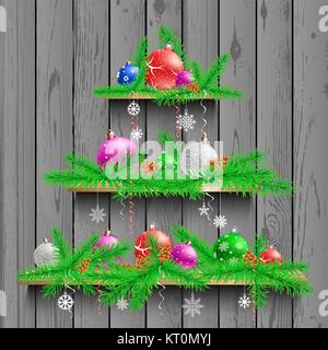Christmas tree of three wood shelves Stock Vector Image & Art - Alamy