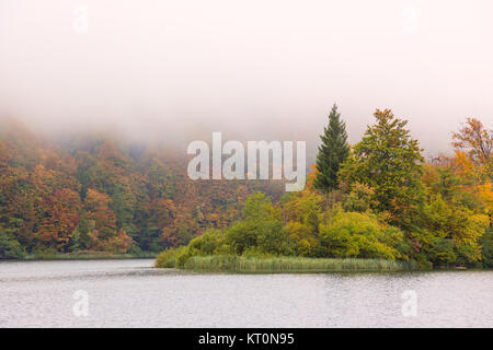 Autum forest lake Kozjak in Plitvice National Park Stock Photo
