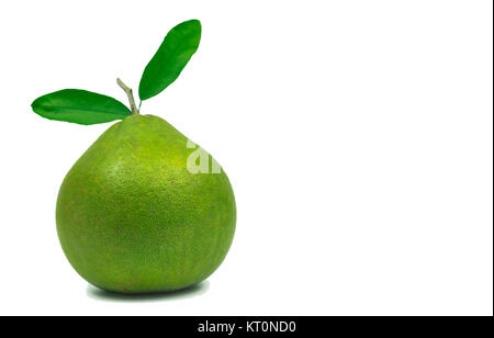 Red pomelo with leaves isolated on white background with clipping path. Thailand Siam ruby pomelo fruit. Natural source of vitamin C (antioxidants) an Stock Photo