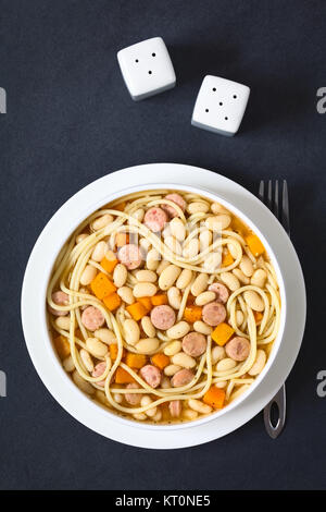 Chilean Porotos Con Riendas, Beans with Spaghetti Stock Photo