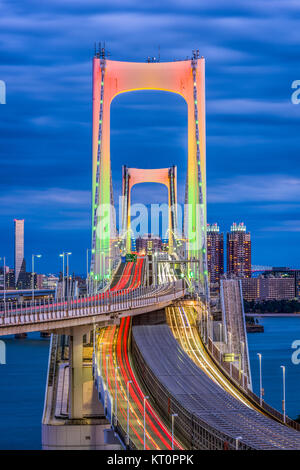 Tokyo, Japan at Rainbow Bridge at night. Stock Photo
