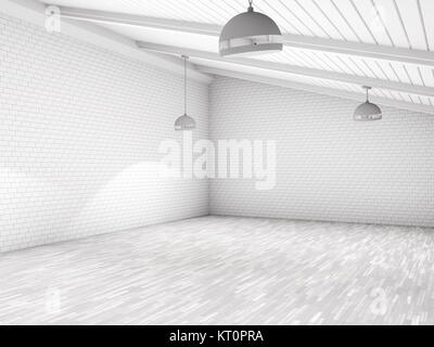 Simple empty room interior with lamps. 3D rendering Stock Photo