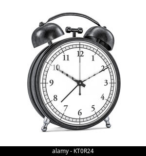 Black retro alarm clock on white background. 3D rendering Stock Photo