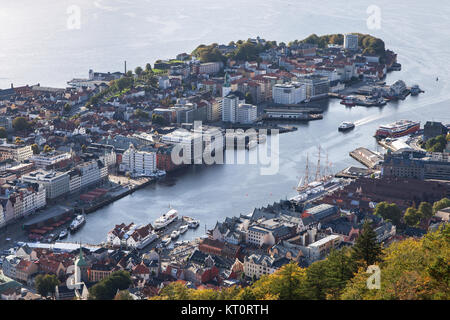 Historical City of Bergen seen from Floyen, Norway. Stock Photo