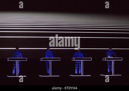 The legendary German electronic music band Kraftwerk performs a live concert Oslo Opera House. Kraftwerk is considered pioneers in the electronic music scene. Norway, 04/08 2016. Stock Photo