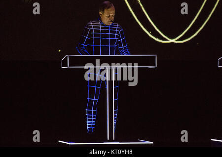 The legendary German electronic music band Kraftwerk performs a live concert Oslo Opera House. Kraftwerk is considered pioneers in the electronic music scene. Norway, 04/08 2016. Stock Photo
