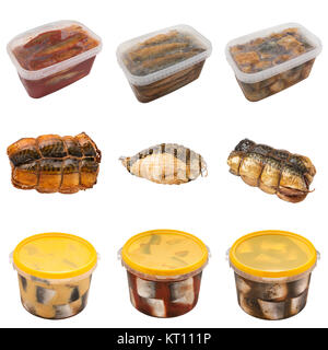 set of a different preserved fish Stock Photo