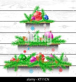 Christmas tree of three wood shelves Stock Vector Image & Art - Alamy