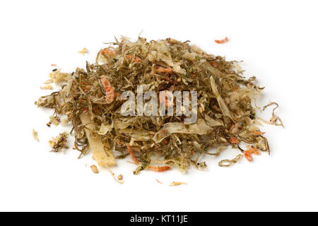 Heap of Japanese rice topping, furikake, with shrimp on white background Stock Photo