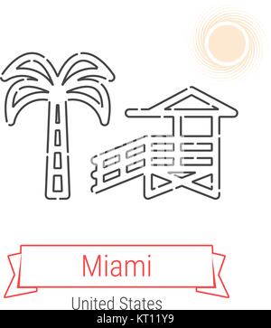 Miami, United States Vector Line Icon Stock Vector