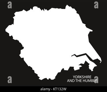 Yorkshire and the Humber England Map black inverted Stock Photo