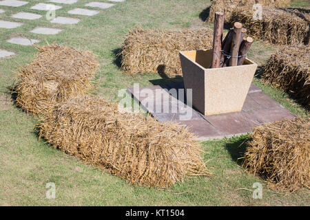 Dry rice straw in the garden Stock Photo