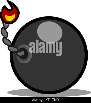 Burning cartoon bomb on white, vector illustration Stock Photo