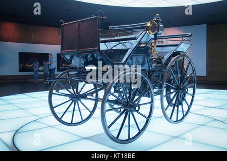 1886 Daimler Motorized Carriage (Daimler motorkutsche). It is widely regarded as the world's first four-wheeled auto Stock Photo