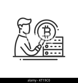 Bitcoin Mining - line design single isolated icon Stock Vector