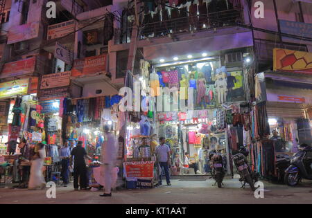 People visit Paharganj Main Bazaar market in New Delhi India Stock Photo