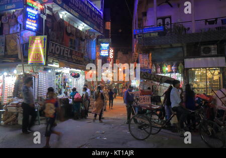 People visit Paharganj Main Bazaar market in New Delhi India Stock Photo