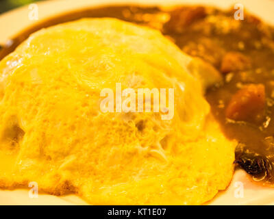 Pork curry rice with omelette Stock Photo