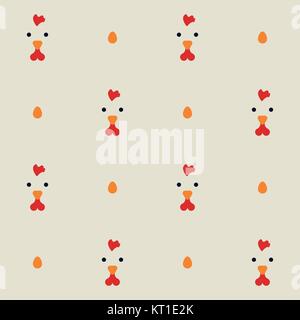 Seamless vector pattern. Cute hens and eggs. Farm animal motif. Stock Vector