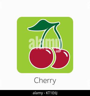 Cherry icon simple flat vector illustration. Fresh cherry sign. Stock Vector