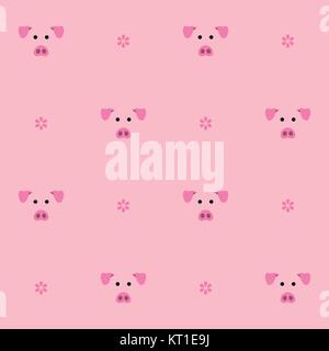 Seamless vector pattern. Cute pigs and flowers in pink background. Farm animal motif. Stock Vector