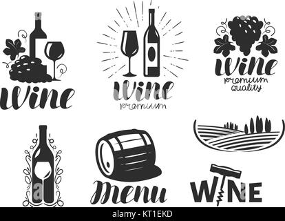 Wine, winery logo. Drink, alcoholic beverage symbol or icon. Lettering vector illustration Stock Vector