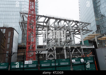 The Steel Framework of a New Apartment Block and Retail Centre next to The Shard Skyscraper in Southwark South Bank London United Kingdom UK Stock Photo