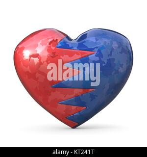 Broken heart, two pieces, red and blue one. 3D Stock Photo