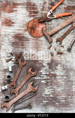 The set of construction tools on wooden table Stock Photo