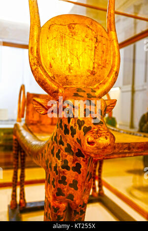 Tutankhamun Funerary Bed or couch of the Goddess Mehet-weret from King Tutankhamen's tomb, Egyptian Museum of Antiquities, Cairo, Egypt Stock Photo