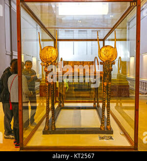 Tutankhamun Funerary Bed or couch of the Goddess Mehet-weret from King Tutankhamen's tomb, Egyptian Museum of Antiquities, Cairo, Egypt Stock Photo