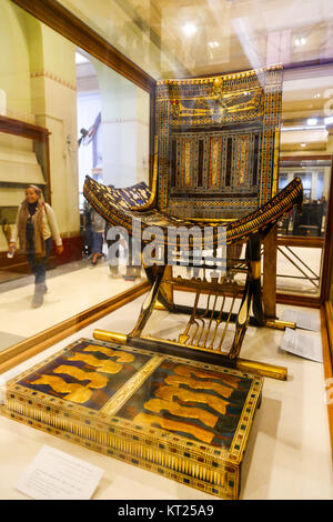 The gilded wooden throne found in King Tutankhamun's tomb, Egyptian Museum of Antiquities, Cairo Stock Photo