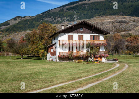 A northern Italian home in the village of Glurns Glorenza, Italy, Europe. Stock Photo