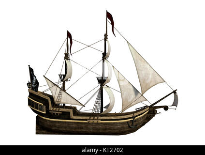 3D Rendering Pirate Ship on White Stock Photo