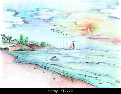 Roy lichtenstein painting of the palms, beach, sun on Craiyon