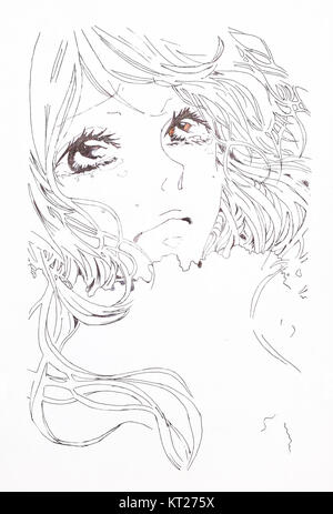 anime girl crying drawing