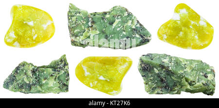 collection of tumbled and raw Lizardite stones Stock Photo