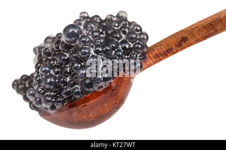 pickled black colored caviar of halibut in spoon Stock Photo