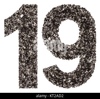 Arabic numeral 19, nineteen, from black a natural charcoal, isolated on white background Stock Photo